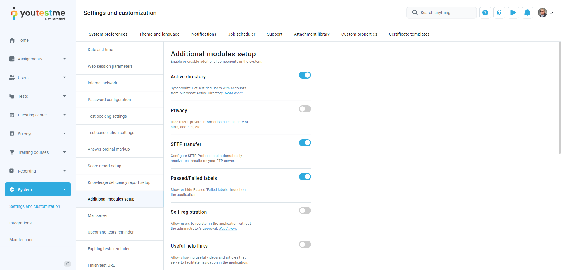 Enabling-additional-modules-privacy-option-the-preview-of-result-labels-self-registration-option