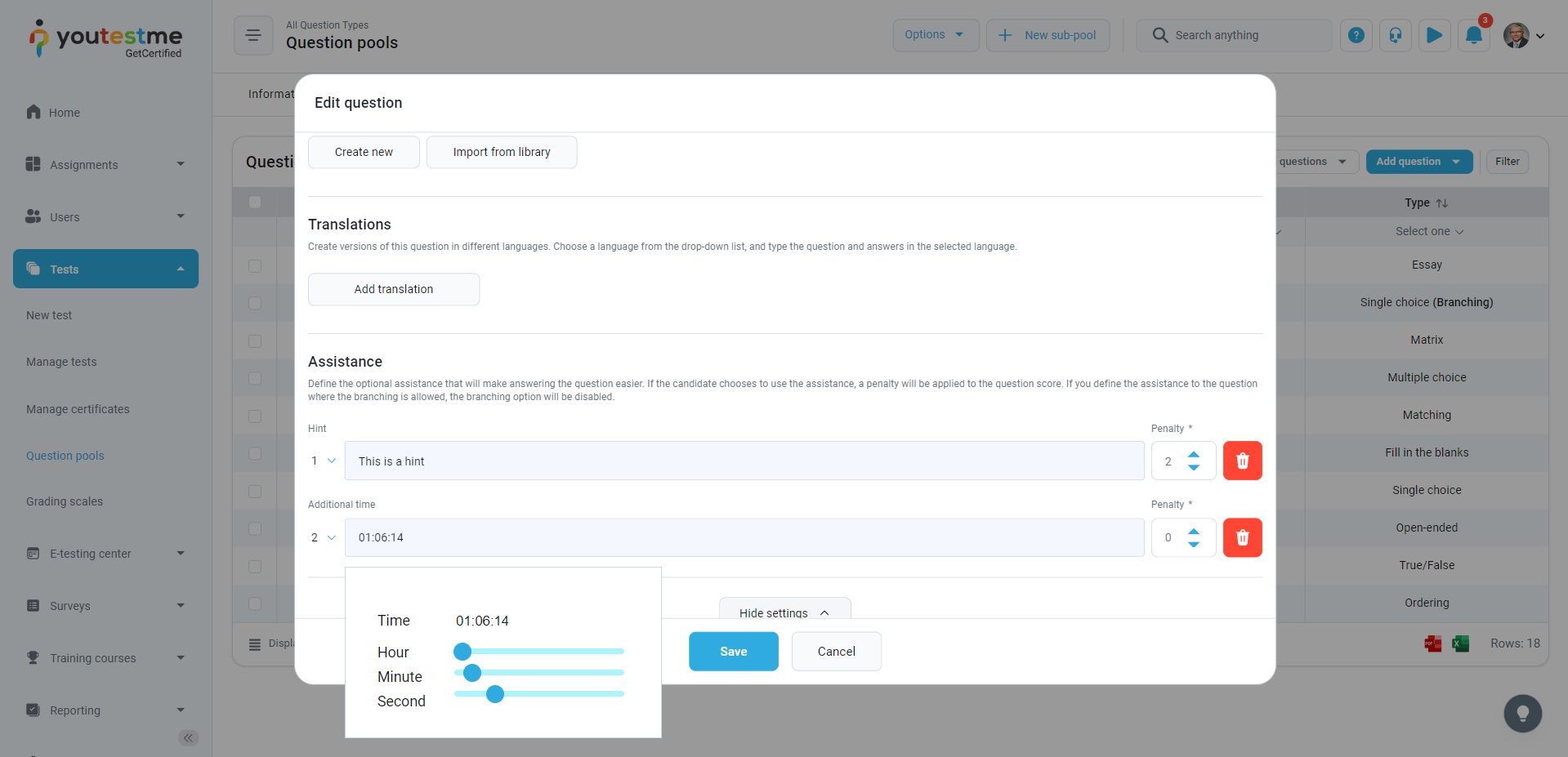 Setting-up-hints-and-special-assistance-by-dynamically-adding-time-or-removing-wrong-answers