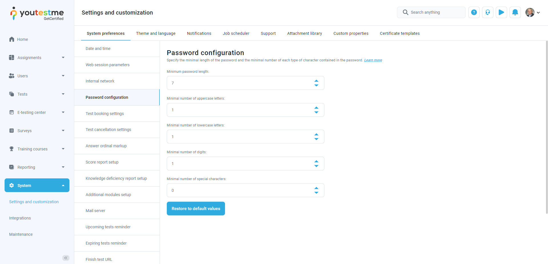 Specify-password-configuration-minimal-length-of-characters-and-the-required-set-of-attributes